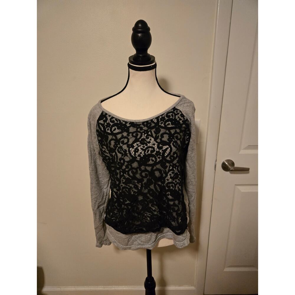 Mossimo Black Lace Casual Gray Sweater Top